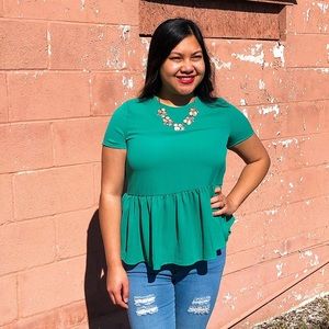 Sweet Claire Kelly Green Peplum Top